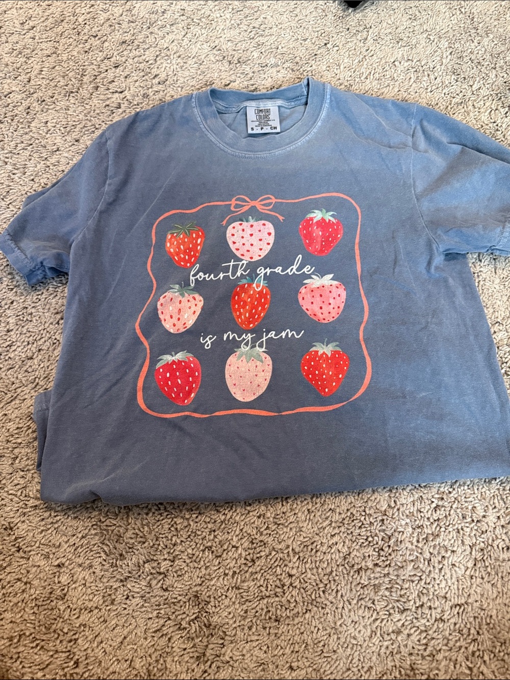 Comfort Colors Blue Tee with Strawberry Graphic